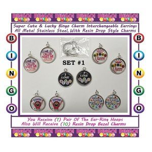 Bingo Earrings (5) Sets Bingo Sweet Lucky Bingo Ball Earrings Button Earrings